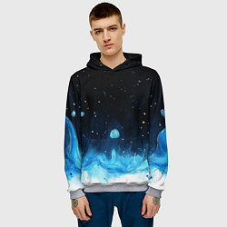 Толстовка-худи мужская Синяя светящееся краска, цвет: 3D-меланж — фото 2