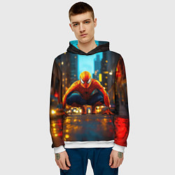 Толстовка-худи мужская Человек паук на старте, цвет: 3D-белый — фото 2