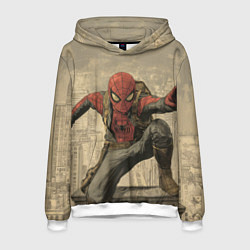 Толстовка-худи мужская Человек-паук готов спасать мир, цвет: 3D-белый