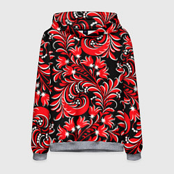 Толстовка-худи мужская Хохлома - красная роспись, цвет: 3D-меланж