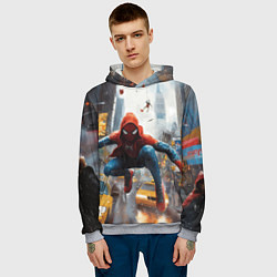 Толстовка-худи мужская Человек-паук пробирается сквозь такси, цвет: 3D-меланж — фото 2
