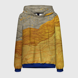 Толстовка-худи мужская Золотые волны на сером текстура, цвет: 3D-синий
