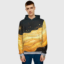 Толстовка-худи мужская Золотистая материя на черном фоне, цвет: 3D-меланж — фото 2