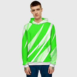 Толстовка-худи мужская Яблочный зелёный абстракция с полосами, цвет: 3D-белый — фото 2