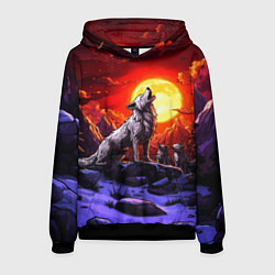 Толстовка-худи мужская Белый волк воет на луну, цвет: 3D-черный
