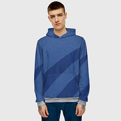 Толстовка-худи мужская Синий текстурный с полосой, цвет: 3D-меланж — фото 2