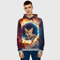 Толстовка-худи мужская Сингапурская кошка в космосе, цвет: 3D-меланж — фото 2