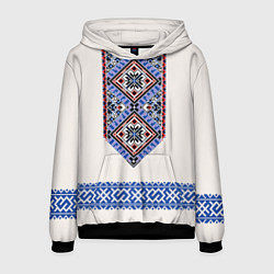 Толстовка-худи мужская Славянская вышиванка - узор обережник, цвет: 3D-черный