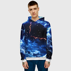 Толстовка-худи мужская Звезды и молнии в разломе плит, цвет: 3D-белый — фото 2