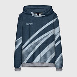 Толстовка-худи мужская Sport синий текстурный с полосами, цвет: 3D-меланж