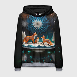 Толстовка-худи мужская Семья из трех лисиц, цвет: 3D-меланж