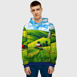 Толстовка-худи мужская Русская деревенька, цвет: 3D-синий — фото 2