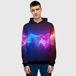 Толстовка-худи мужская Звуковая волна неоновый узор, цвет: 3D-черный — фото 2