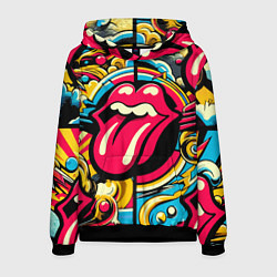 Толстовка-худи мужская Rolling Stones logo - pop art pattern, цвет: 3D-черный
