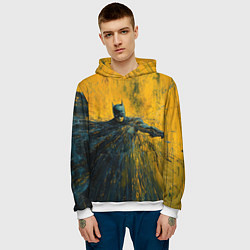 Толстовка-худи мужская Бэтмен нарисованный кистью, цвет: 3D-белый — фото 2