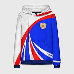 Толстовка-худи мужская Герб России - цвета флага, цвет: 3D-синий