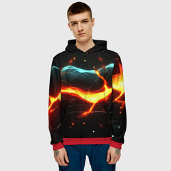 Толстовка-худи мужская Лава в черной текстуре, цвет: 3D-красный — фото 2