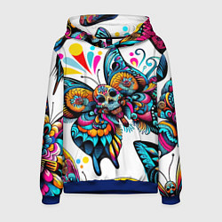 Толстовка-худи мужская Бабочка и череп - нейроарт паттерн, цвет: 3D-синий