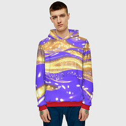 Толстовка-худи мужская Фиолетово-золотая жидкая текстура, цвет: 3D-красный — фото 2