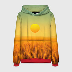 Толстовка-худи мужская Закат над пшеничным полем, цвет: 3D-красный