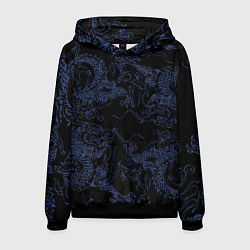 Толстовка-худи мужская Синий дракон на черном, цвет: 3D-черный