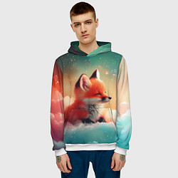 Толстовка-худи мужская Милый лисенок спит на облаке, цвет: 3D-белый — фото 2