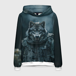 Толстовка-худи мужская Солдат волк, цвет: 3D-белый