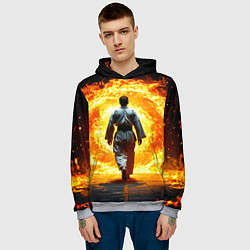 Толстовка-худи мужская Айкидоист и огненный вихрь, цвет: 3D-меланж — фото 2