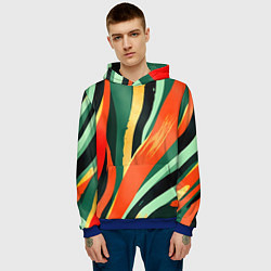 Толстовка-худи мужская Тропическая жаркая абстракция, цвет: 3D-синий — фото 2