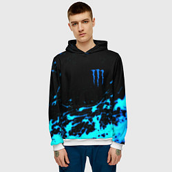 Толстовка-худи мужская Monster energy голубые краски, цвет: 3D-белый — фото 2