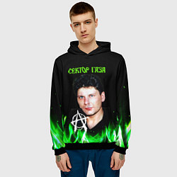 Толстовка-худи мужская Сектор газа зеленый огонь, цвет: 3D-черный — фото 2