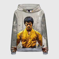 Толстовка-худи мужская Брюс Ли на сером, цвет: 3D-меланж