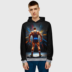 Толстовка-худи мужская Греко-римский борец на черном, цвет: 3D-меланж — фото 2