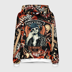 Толстовка-худи мужская Nirvana Kurt Cobain на фоне гитар, цвет: 3D-белый