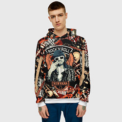 Толстовка-худи мужская Nirvana Kurt Cobain на фоне гитар, цвет: 3D-белый — фото 2