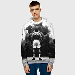 Толстовка-худи мужская Мухаммед Али в черном дыму, цвет: 3D-меланж — фото 2