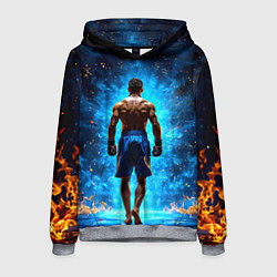Толстовка-худи мужская Кикбоксер в огне, цвет: 3D-меланж