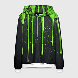 Толстовка-худи мужская Зеленая краска стекающая на черном фоне, цвет: 3D-белый