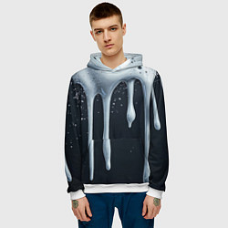 Толстовка-худи мужская Белая объемная слизь текстура, цвет: 3D-белый — фото 2