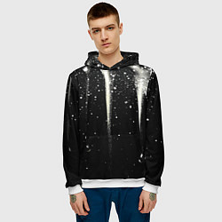 Толстовка-худи мужская Белые брызги на черном, цвет: 3D-белый — фото 2