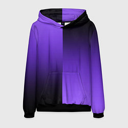 Толстовка-худи мужская Чёрно-сиреневый градиент пополам, цвет: 3D-черный