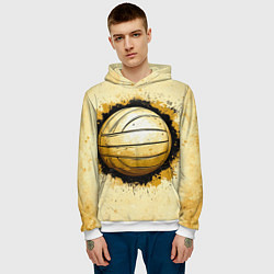 Толстовка-худи мужская Волейбольный мяч на бежевом, цвет: 3D-белый — фото 2
