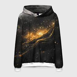 Толстовка-худи мужская Золотистое сияние на черной текстуре, цвет: 3D-белый