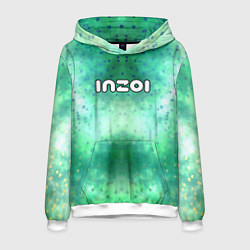 Толстовка-худи мужская Inzoi белый логотип на зеленом фоне, цвет: 3D-белый