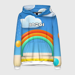 Толстовка-худи мужская Inzoi объемная радуга и облака, цвет: 3D-белый