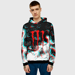 Толстовка-худи мужская Monster energy огонь глитч, цвет: 3D-черный — фото 2