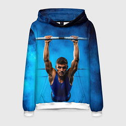 Толстовка-худи мужская Турникмен синий дым, цвет: 3D-белый