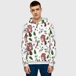 Толстовка-худи мужская Бобер и полено, цвет: 3D-белый — фото 2