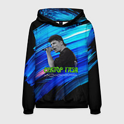 Толстовка-худи мужская Юрий Хой синий фон красками, цвет: 3D-черный
