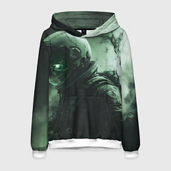 Толстовка-худи мужская Зеленый скелет космонавта, цвет: 3D-белый